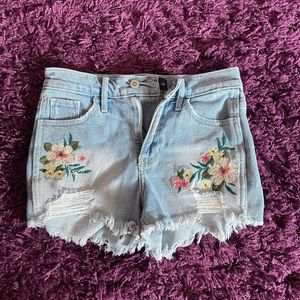 Hollister light wash embroidered floral shorts